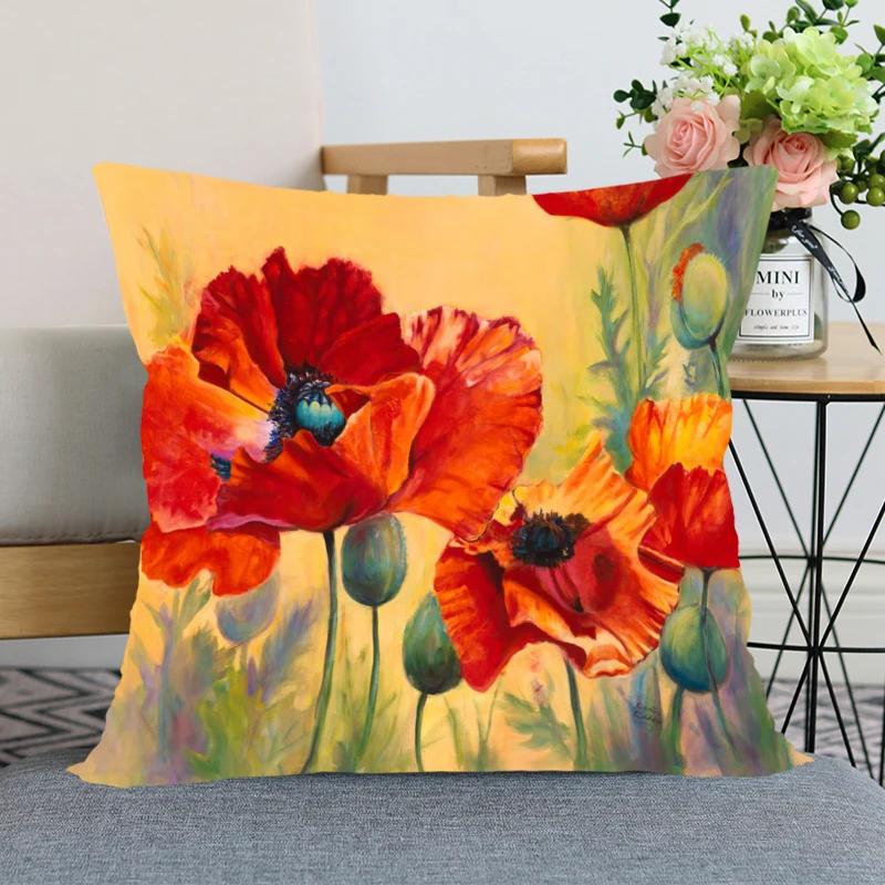 

Наволочка с красным маком для спальни, домашний декор, красивый подарок, квадратная мягкая 45x45cm