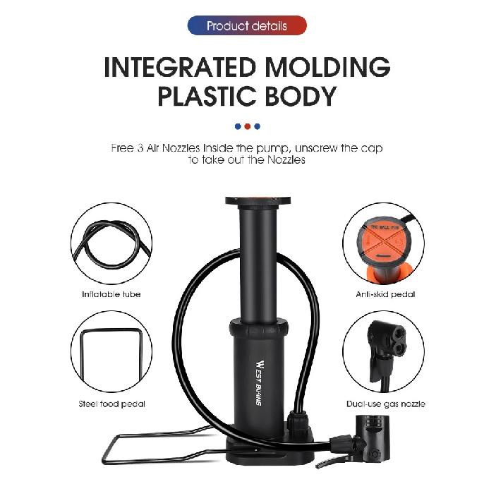 WEST BIKING Ultralight Portable Bike Pump MTB Road Bicycle Foot Pump Presta & Schrader Valve Cycling Tire Air Inflator With Hose