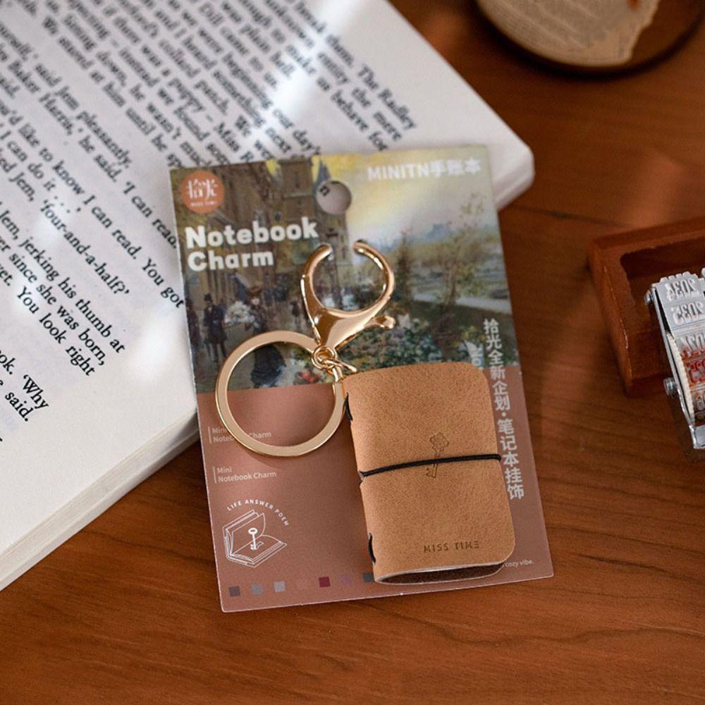 Retro Tiny Leather Notebook Charm Decorative Mini Pocket Notepad Keyring Backpack Decoration