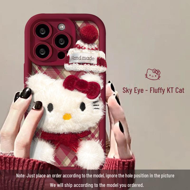 

Plush KT Cat Doll iPhone 17/16/15 Pro Max 14 13/12 Steel Sand Case iPhone 16 Plus