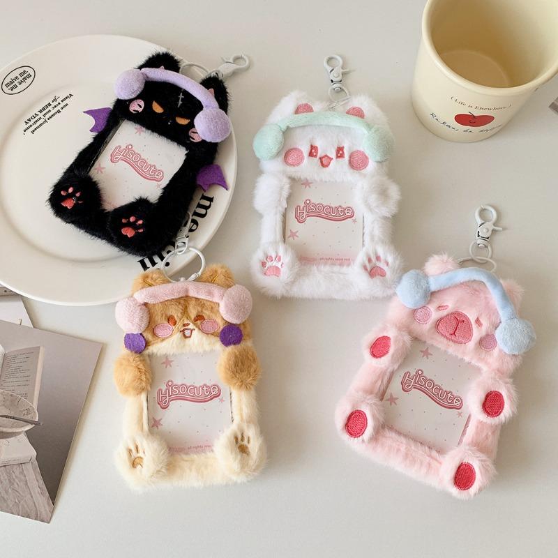 Plush Cat Animal Card Holder Kpop Idol Photo Display Keychain