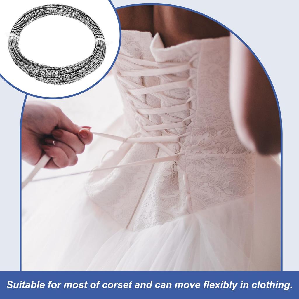 PATIKIL 33ft 304 Stainless Corset Boning Spiral Steel Metal Boning 32pcs Boning Tips Construction and Form Corset Making Supplies (5mm Width)