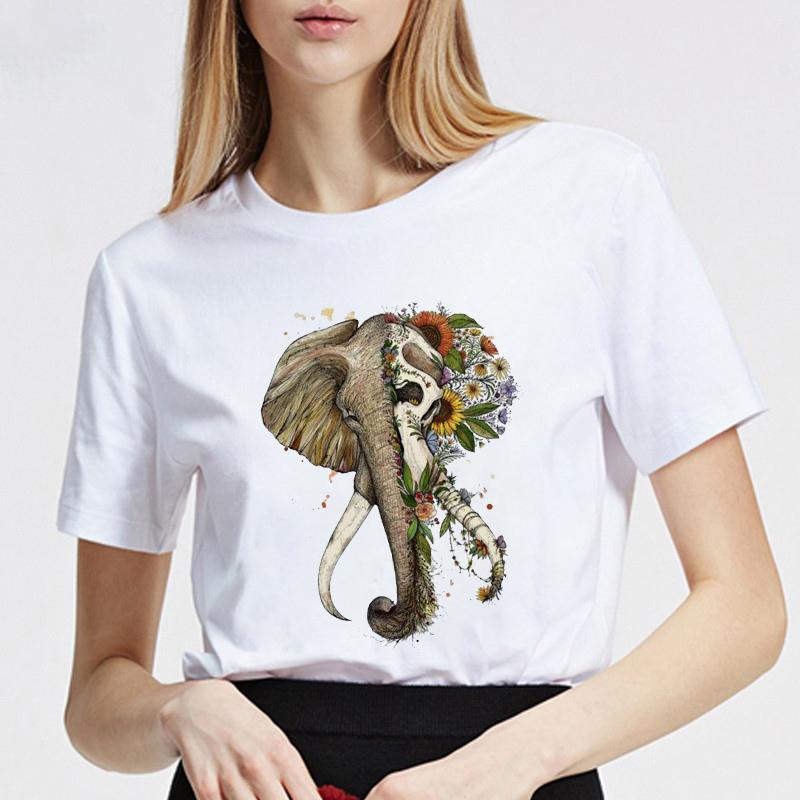Women Tshirt Summer Round Neck Basic Cartoon Elephant Streetwear Trend Style 90S Short Sleeve Lady Clothes Female Tee Tops