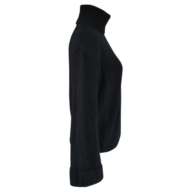 MD1006 European Women's Knitwear High Neck Bell Sleeve Pullover Sweater