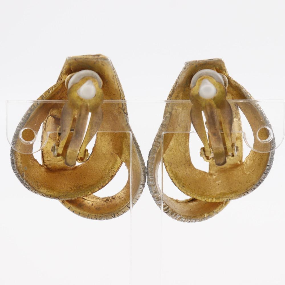 HERMES Ribbon motif Earring BIJOUTERIE FANTAISIE vintage Plated Gold ribbon 34g Women Used