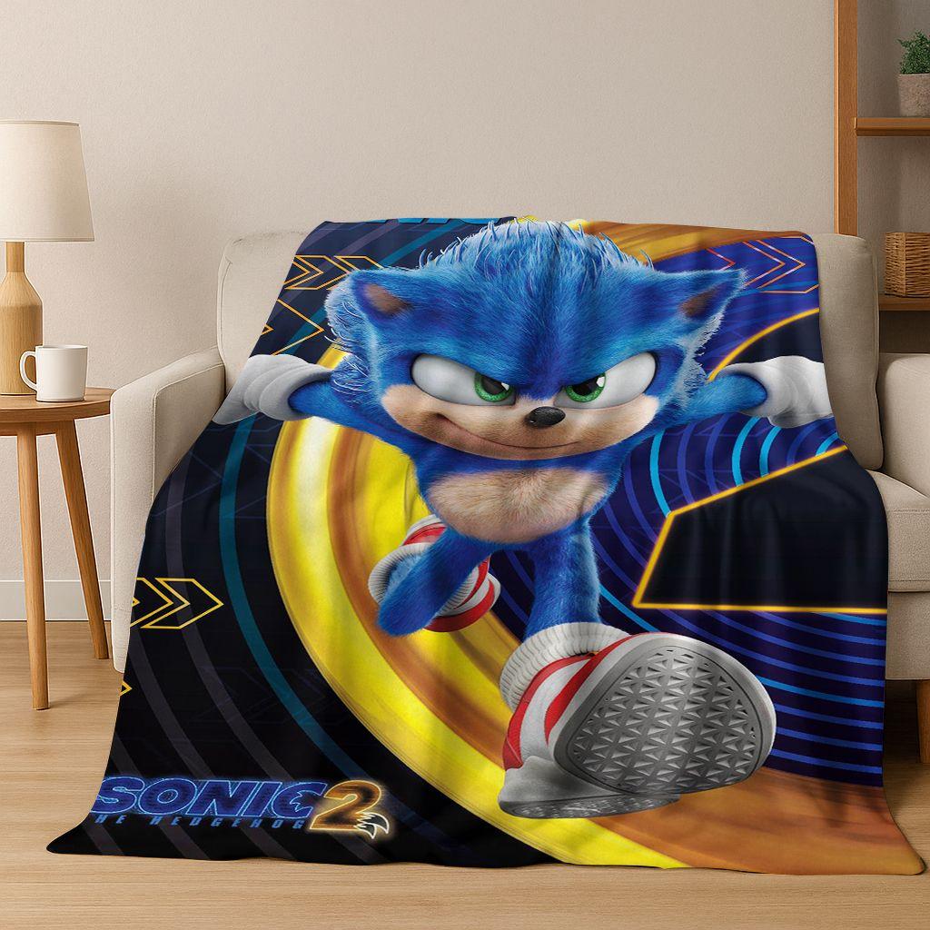 Classic S-Sonic Game Cartoon Hedgehog Flannel Blanket Soft Warm Throw Blanket for Bed Bedroom Room Living Room Travel Picnic Kid