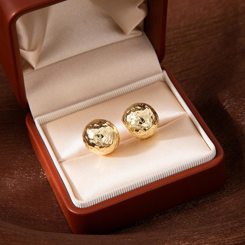 Explosive Sweet Texture Crushed Ice Ice Round Earrings Light Luxury Personalized Earrings Japanese Beating Pattern Texture Earrings