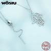 WOSTU 925 Sterling Silver Turkish Hamsa Hand Fatima Charm Necklace For Women Hollow Flower Pendant Chain Neck Lucky Jewelry Gift