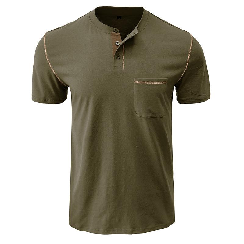 Men's Solid Short Sleeve Henley Shirts Casual Basic Tops Summer Button Sports T-Shirts With Pocket Male Athletic Workout Moisture Wicking Tee Shirts