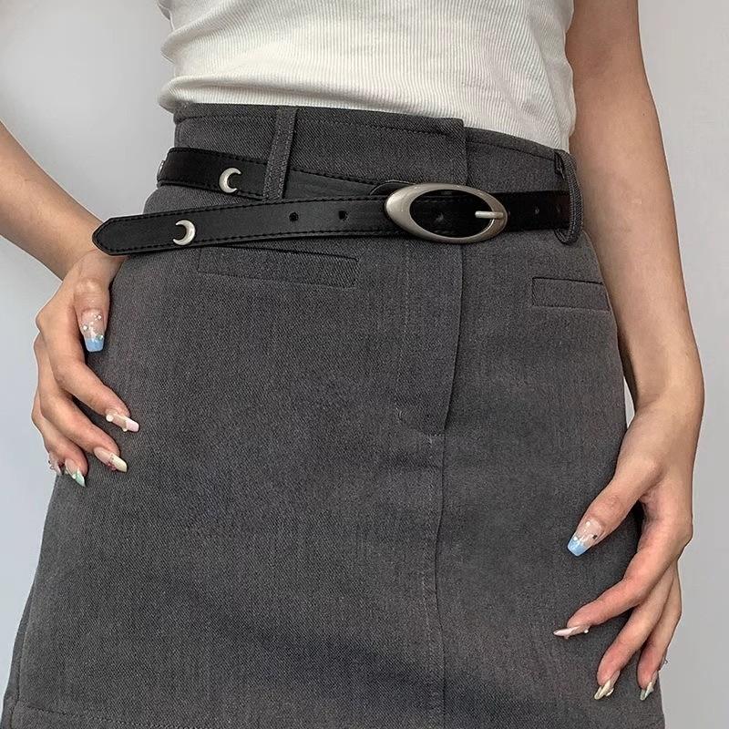 Vintage Moon Pu Leather Womens Belt With Alloy Buckle For Fashionable Casual Wear