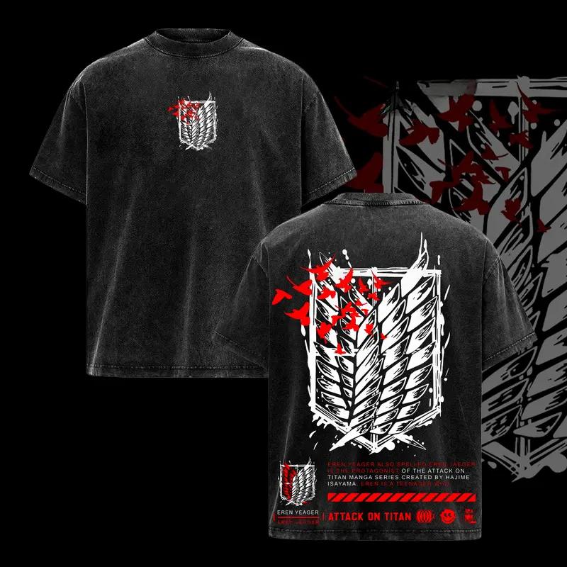 

Anime Attack On Titan Graphic T Shirt Men Women Short Sleeve Clothing Casual Cotton Tshirt Vintage Washed T-shirt Harajuku Tops XXL чорний