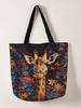 1pc,flower Giraffe Handbag, Reusable Fashionable Handbag, Multifunctional Handbag, Printed Canvas Shopping Bag