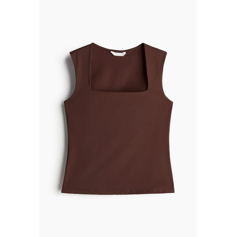

HM Women s Vest Autumn Square Collar Soft Stretch Jersey Tops 1221690 Dark brown 170/116(XL)