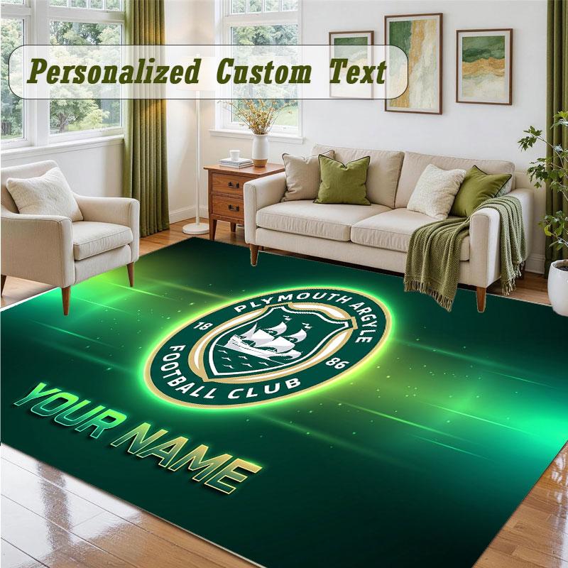 Crystal Velvet Square Rug Custom NamePlymouth Argyle FC Pattern Non Slip Home Floor Decor Rug