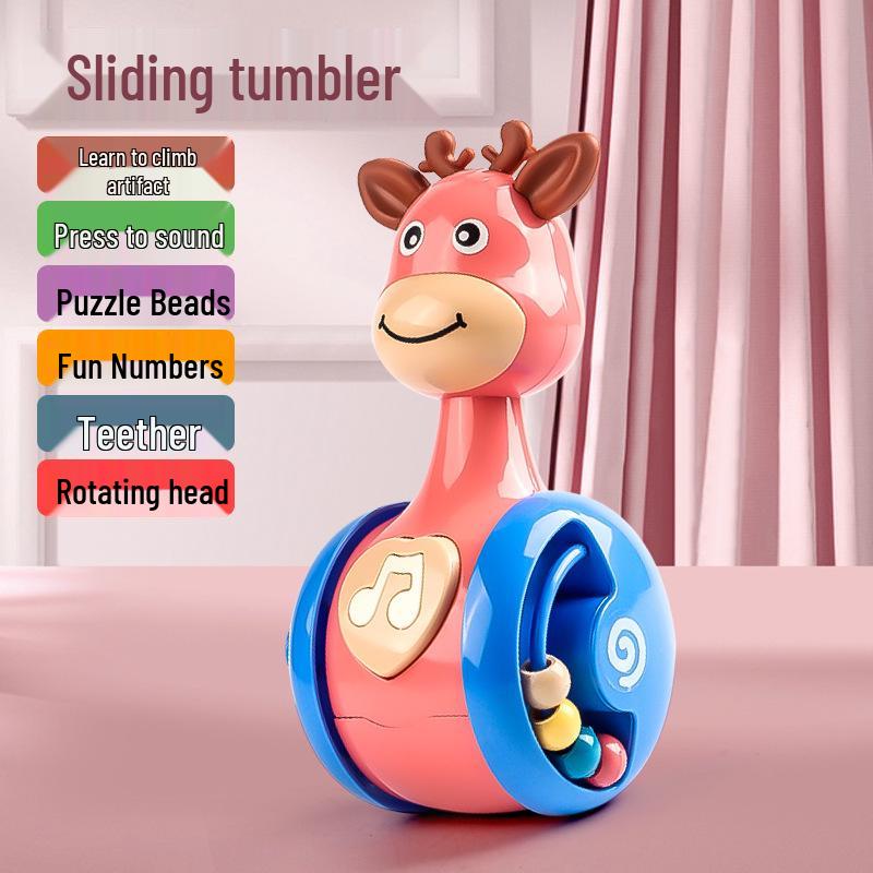 Fawn Tumbler: Educational Soothing Squeaky Dinosaur Toy for Babies and Children