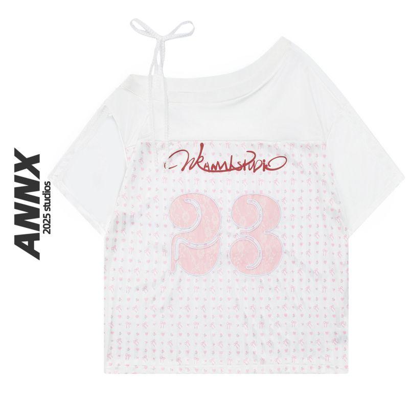 

Annx2025 Футболка с длинным рукавом в американском стиле, нишевый дизайн, косой плечевой шов, женская, новинка, свободный крой, приталенная, универсальный топ White M