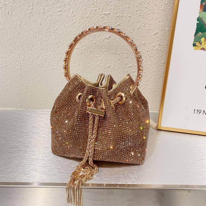 Sparkling Rhinestone Bucket Bag Women PU Leather Small Square Handbag Vintage Style Fashion Accessory