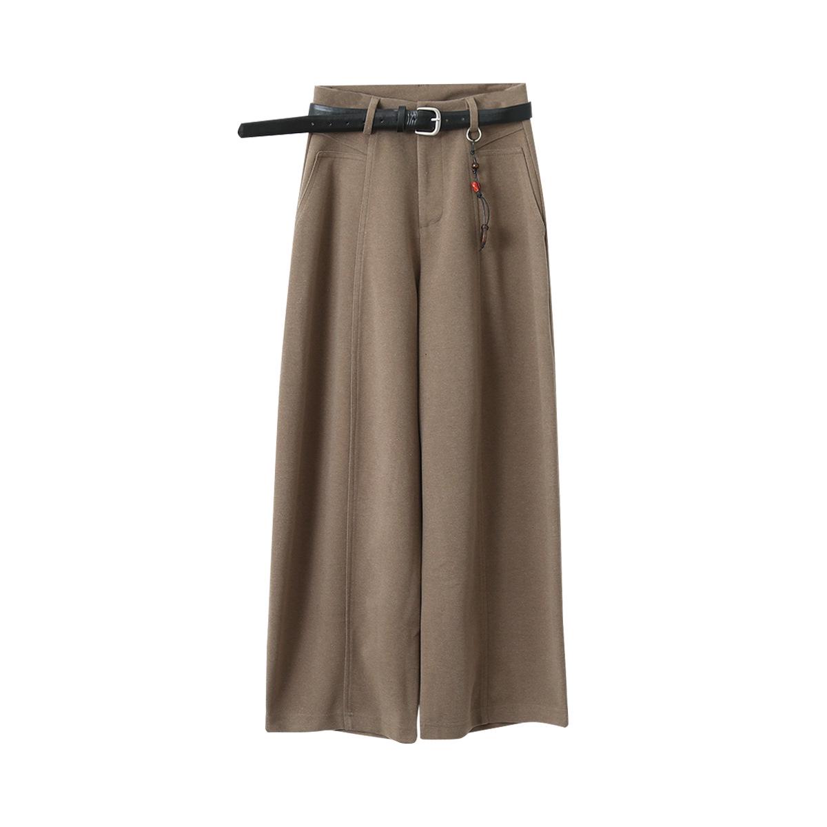 Retro Wool Flannel Wide-Leg Pants - Women s Straight-Leg Leg-Shaping Casual Commuting Pants L