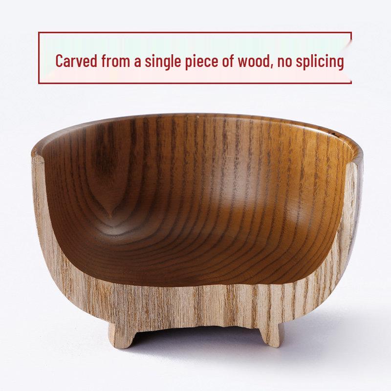 Handmade Japanese-Style Solid Wood Bowl Set for Family and Children - Large, Lacquered, Retro Design, Thickened for Rice and More