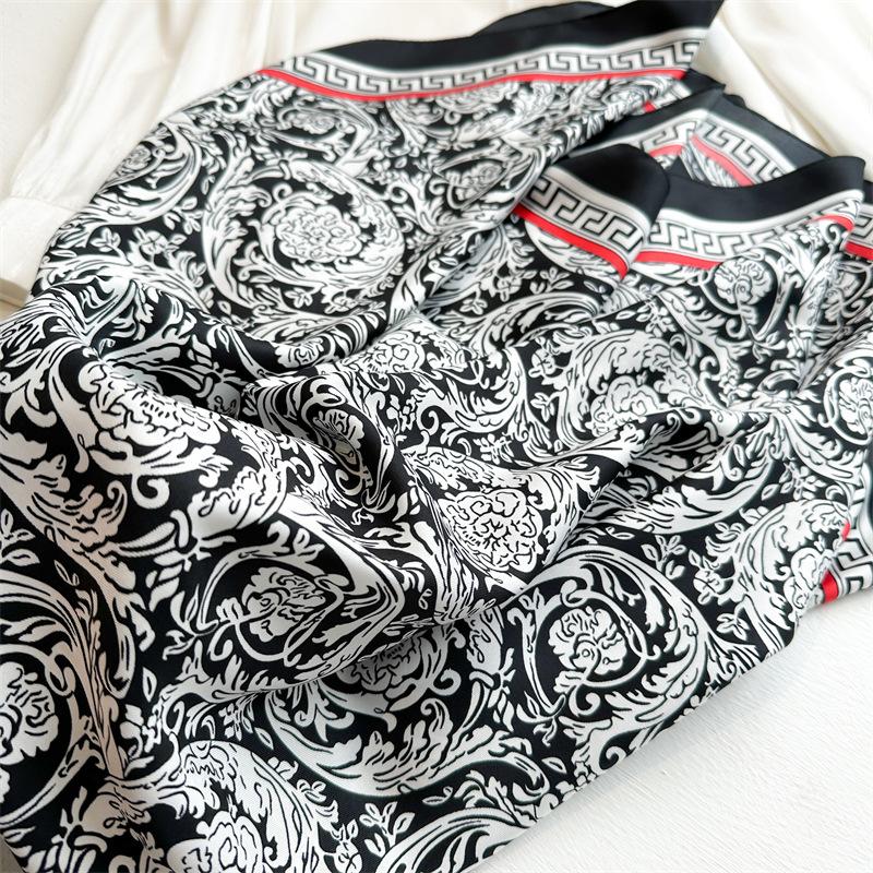 90x90cm Square Silk Scarf For Women Satin Hijab Handkerchief Printed Female Head Bandana Small Silk Hair Band Scarf Tie Bag