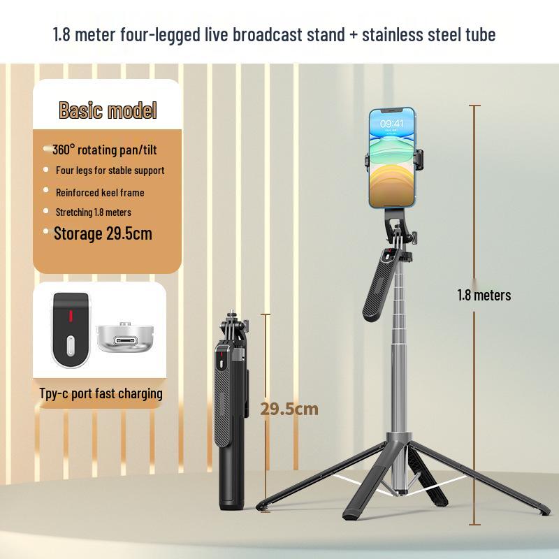 P180 Bluetooth Selfie-Stick: Handheld Stabilisator Stativ mit Fülllicht für Handy & Kamera.