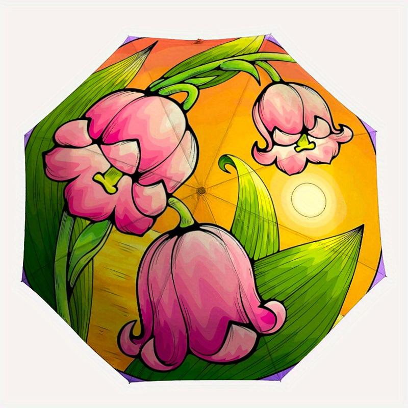 

1pc Pink Tulips Folding Umbrella , 8 Ribs Casual Durable Lightweight Portable Travelling Umbrella For Men & Women yy250728146