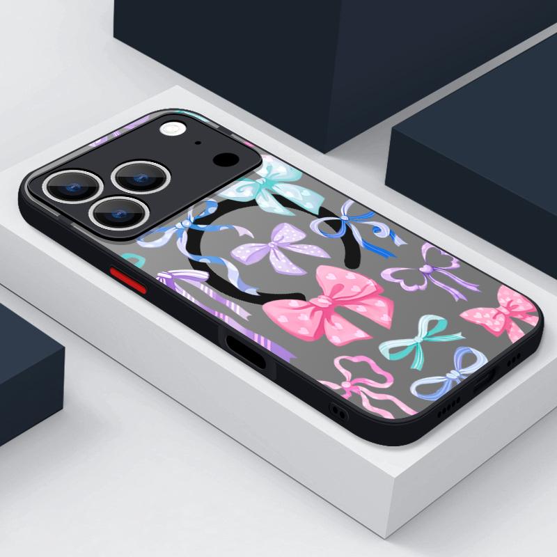 Colorful Bowknots Pattern Case For iPhone 17 Pro Max Magnetic For Magsafe Hybrid TPU+PC Matte Cover For iPhone 16 Pro Max 15 14 13 12 11 16E Air