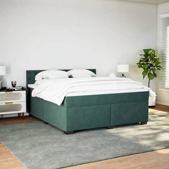 VidaXL Slat Bed Base and Mattress Dark Green 180x200cm Velvet 3286393