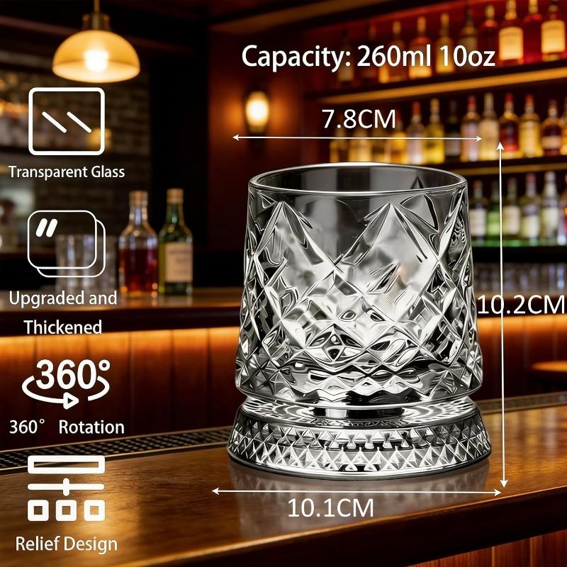 280ml Rotating Whiskey Glass Crystal Rum Glass Cocktail Party Drinking Gift Creative Crystal Premium Beer Glass