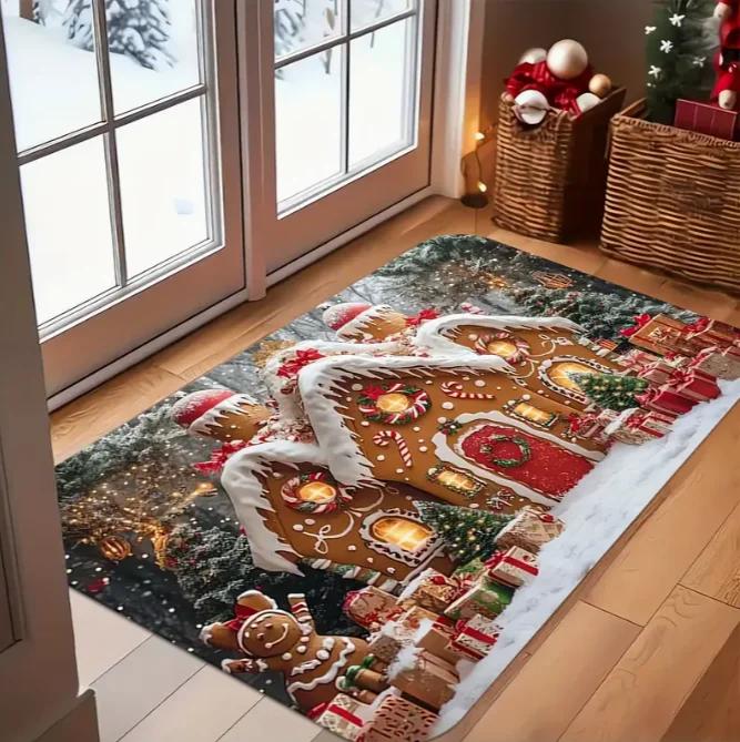 Christmas Themed Entrance Mat Anti Slip Mat Santa Claus Christmas Decoration Area Mat Merry Christmas Christmas Party Decor
