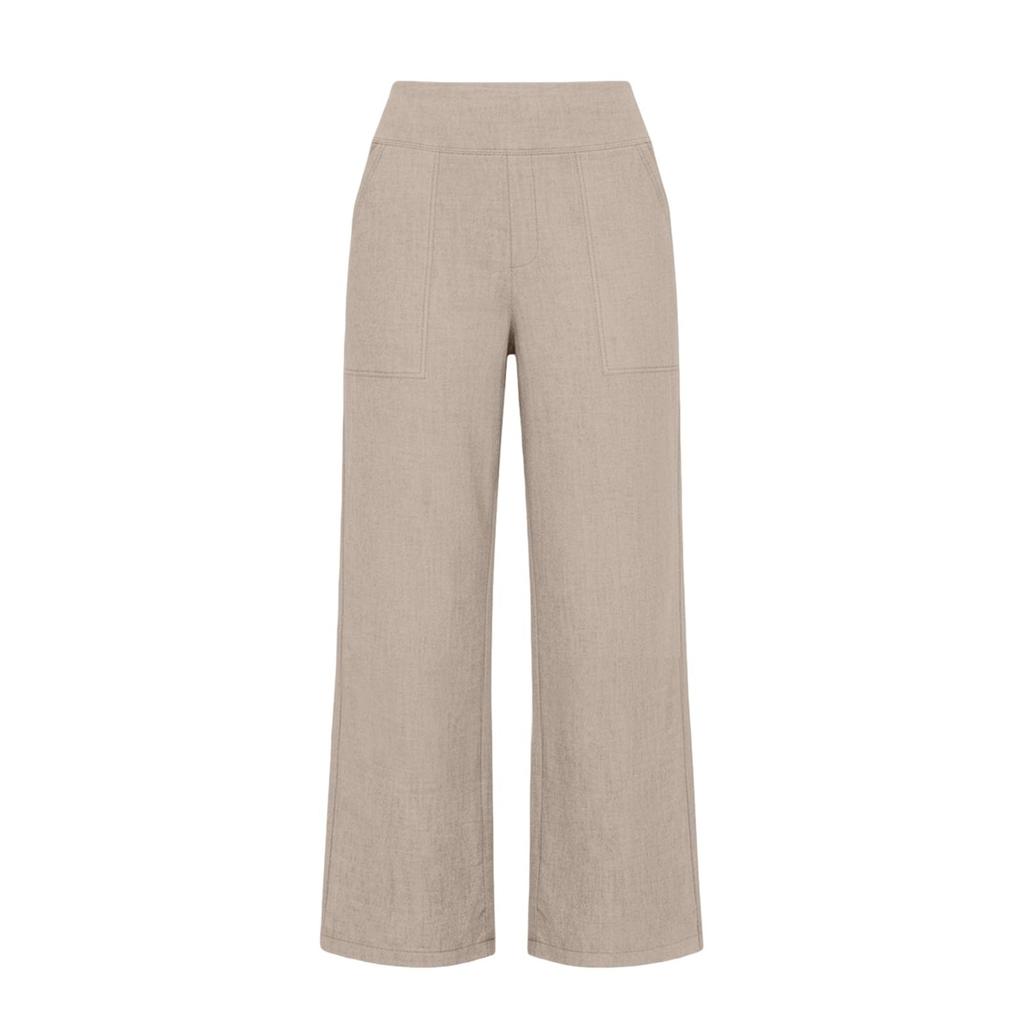 Women's Fashionable Loose-Fit Pocket Cotton-Linen Blend High-Waisted Wide-Leg Pants Casual Cropped Trousers