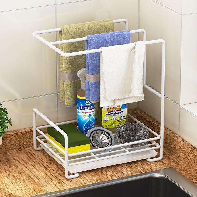 

Kitchen Towel Rack Wall Mounted No Drill Sponge Holder Drying Rack Storage Organizer
