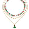 Women's Christmas Tree Cartoon Choker Necklace - Multi-layered Beaded with Drip Oil and Polymer Clay