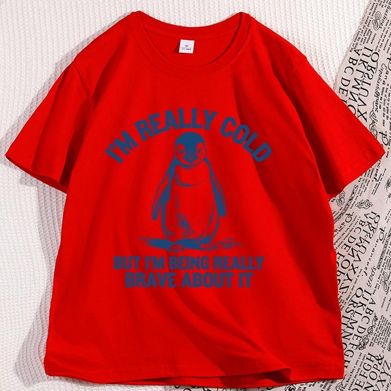 

Im Really Cold Funny Penguin Tshirt Trendy Cotton Short Sleeve Round Neck T Shirt Streetwear Funny Graphic Tees Clothing S