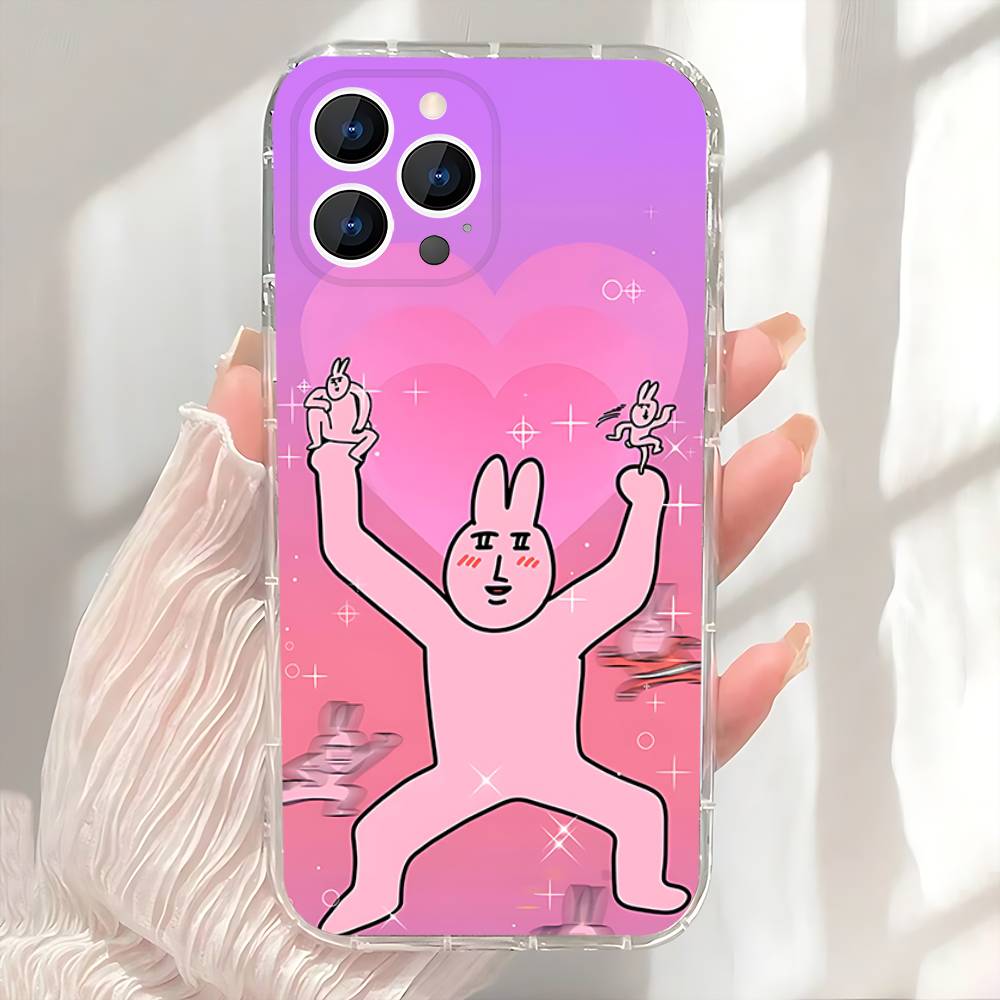 Pink Rabbit My Friend Transparent Soft Case for iPhone 17,16,15,14,13,12,11,Pro,Max,Plus, X,XS,XR,SE4,E Mini