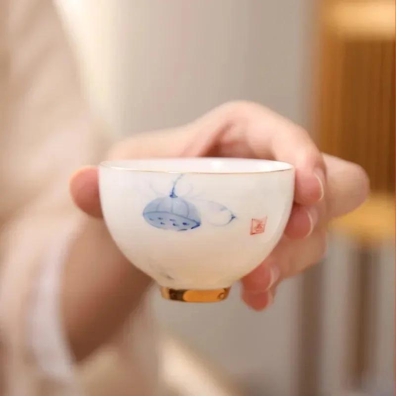 Ceramic Hand-painted Tea Cups Home Master Cups White Porcelain Tea Sets Kung Fu Small Tea Cups 6 Sets