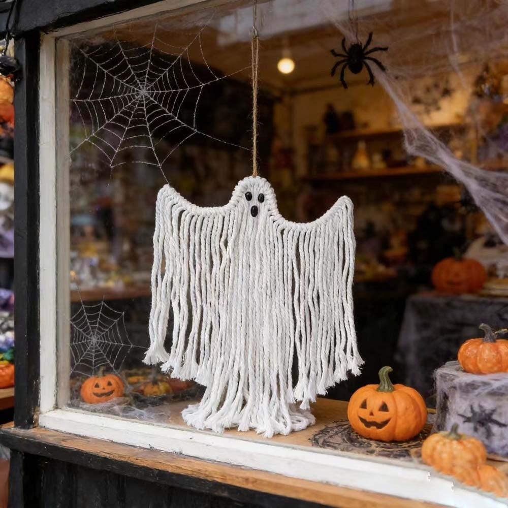 Cute Expression Woven Ghost Tapestry Woven Craft Cotton Rope Pendant Bat Wall Decor Home Party