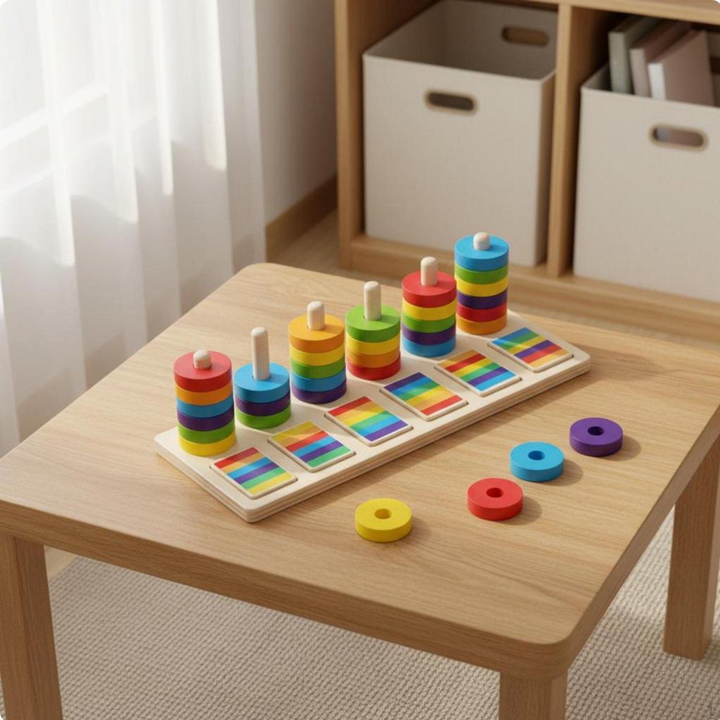 Wooden Color Matching Game Improves Fine Motor Skills Circle Stacking Pillar Toy Educational