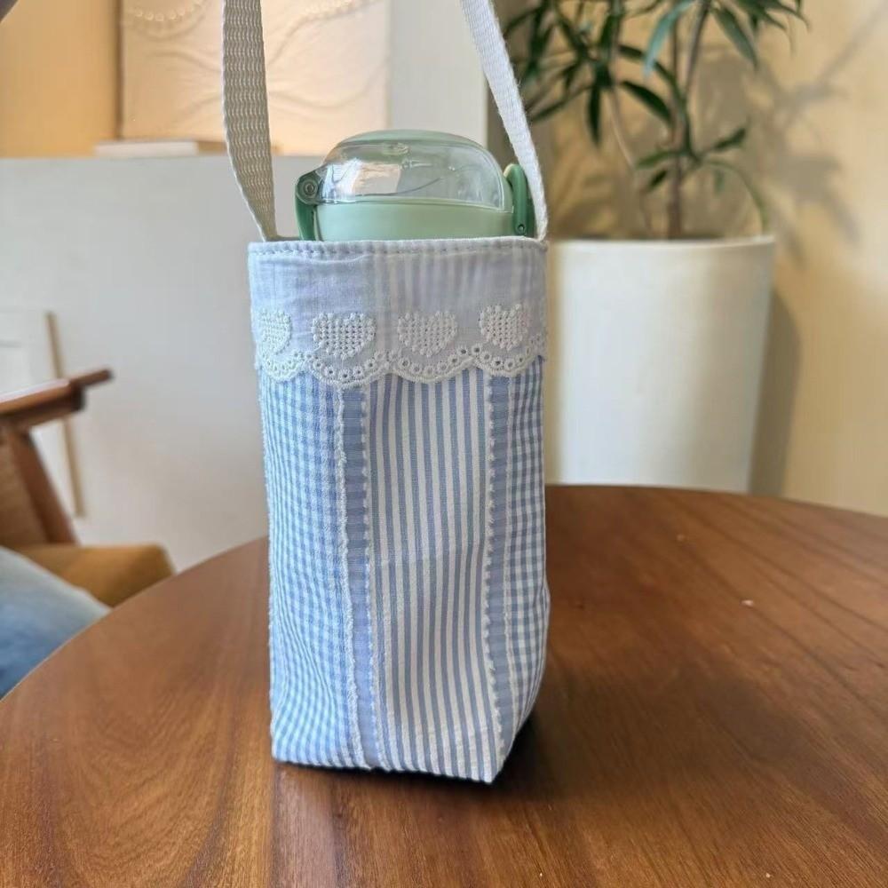 Handheld Water Bottle Cloth Bag Lace Trimmed Water Cup Sleeve Stylish Carrier Bag for Students