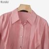 ZANZEA Women Casual Turn Down Collar Loose Ruffles Long Sleeve Blouse