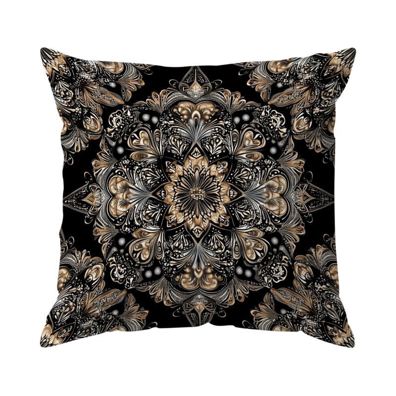 Décoration d'Intérieur Élégant Motif Mandala Noir et Doré Housse de Coussin Motif Coussin Convient pour Canapé Chambre Voiture Housse de Coussin 50x50cm