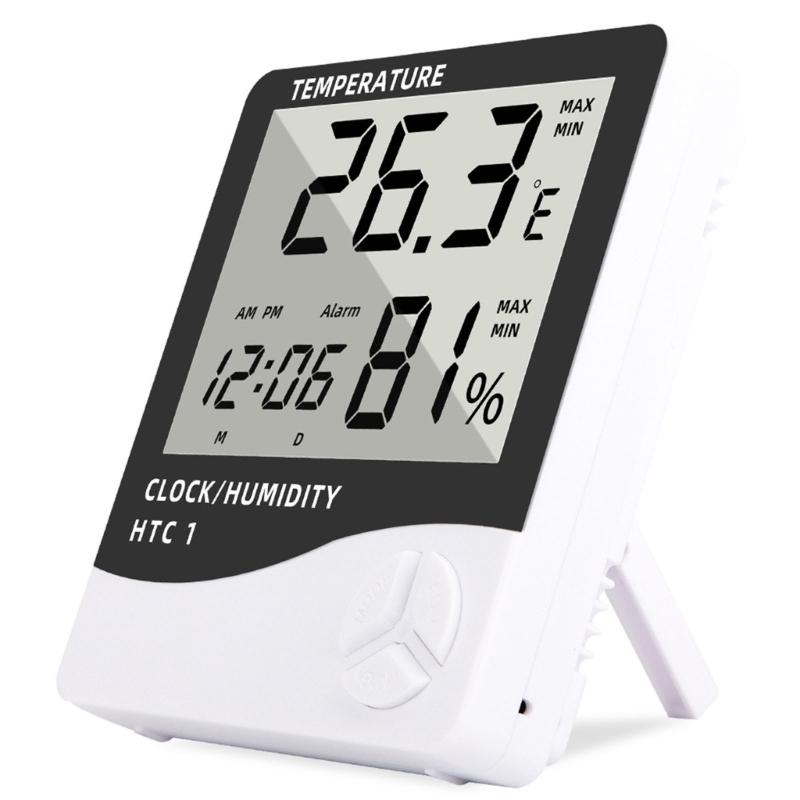 

Electronic Thermometer Hygrometer Wall Mounted Desktop Temperature Humidity Detector with Time Date Alarm LED Display 1
