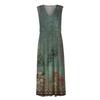 Langes Kleid für Damen, Maxikleid, Freizeitkleid, Swing-Kleid, A-Linien-Kleid, Blumenmuster, Mode, Streetwear, Outdoor, Alltag, Datumsdruck, ärmelloses Kleid mit V-Ausschnitt
