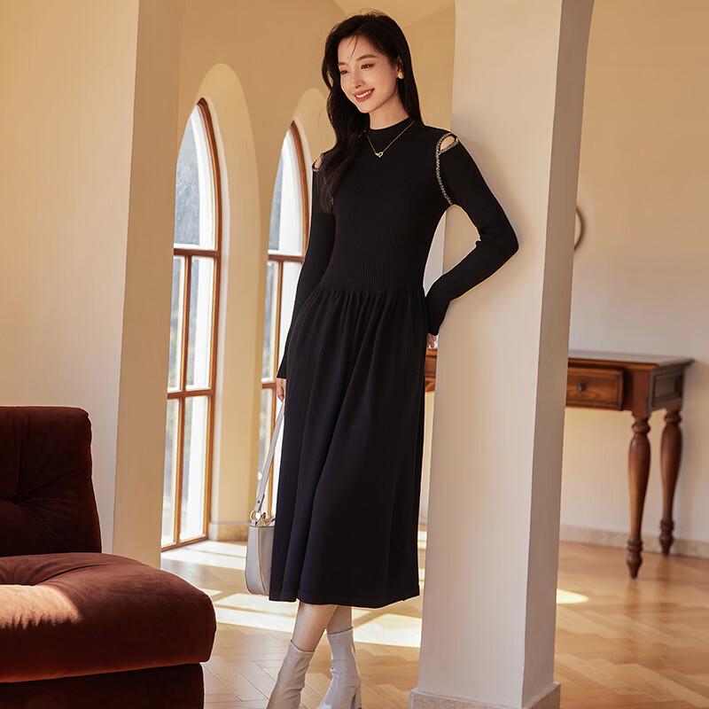 VICTORIA&VERA Elegant Off-Shoulder A-Line Knit Midi Dress