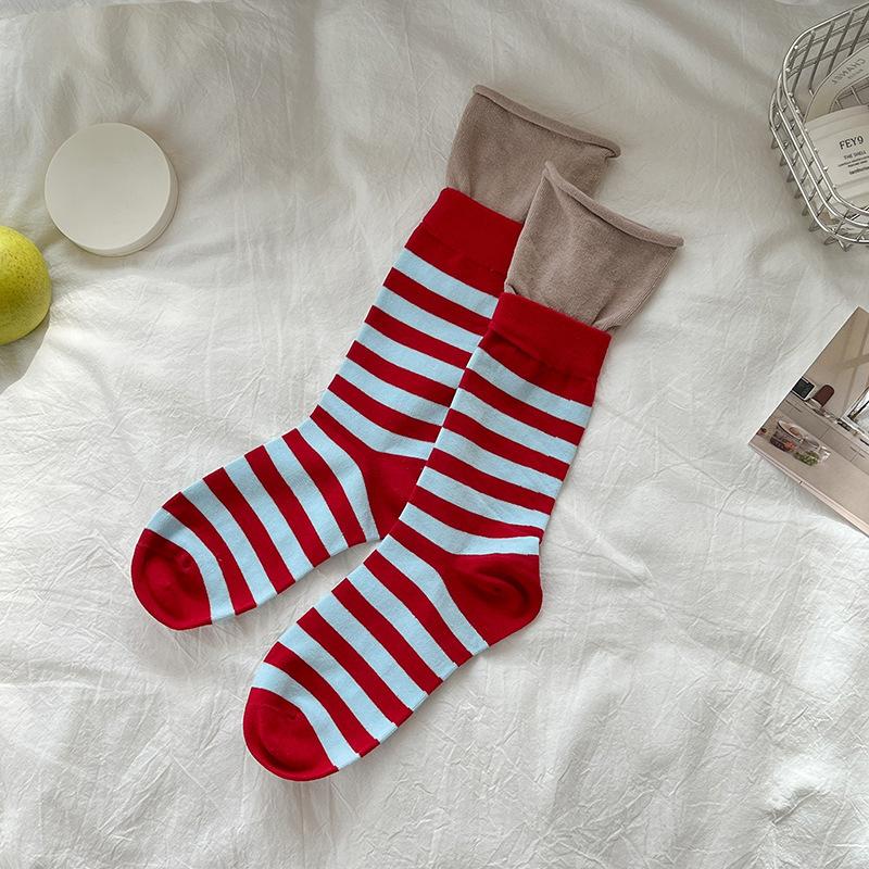 Retro Striped Socks Women Medium Tube Socks Spring And Autumn Cotton Stockings Korean Stockings Japanese Socken