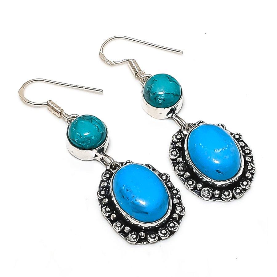 Natural Arizona Turquoise 925 Sterling Silver Jewelry Earring 2.17" v6Z36
