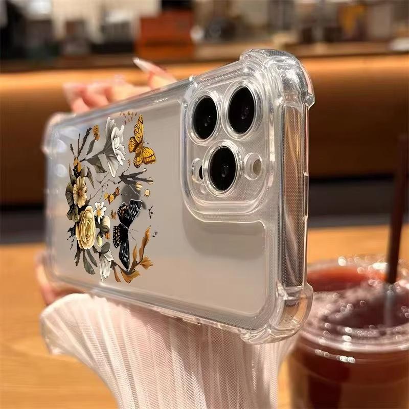 Flowers & Otter Pattern Transparent Phone Case For iPhone 17 11 13 12 14 15 16 Pro Max XS XR 15 16 Plus Shockproof Soft Cover