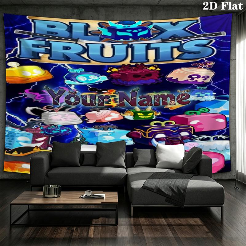 Arazzo da Parete Avventura Blox Fruits Nome Personalizzato Appeso Estetico alla Parete Coperta in Tessuto Stampato Arazzi Decorativi per Camera da Letto Soggiorno Decorazioni per la Casa