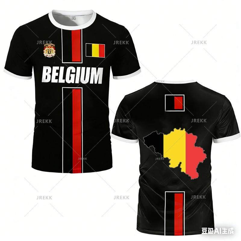 Nieuw Belgisch Voetbalshirt Heren Sport T-shirts Belgische Vlag Street Oversized Tops Unisex Casual Maillot Voetbalteam Uniform