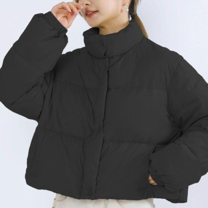 Solid-Color Minimalist Thickened Women's Short-Length Stand-Up Collar Thickened White Duck Down Puffer Jacket